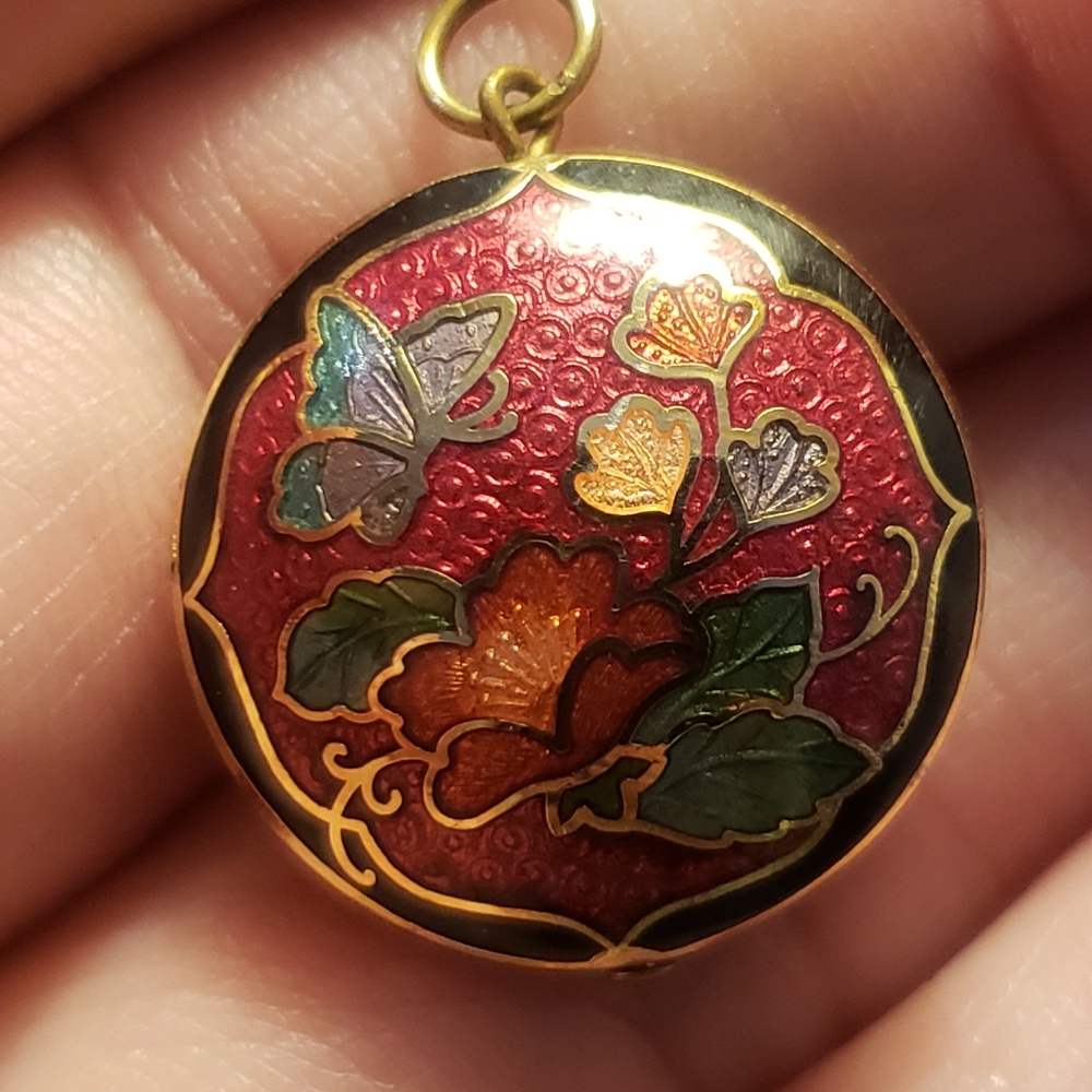 Vintage Cloisonne Butterfly domed pendant